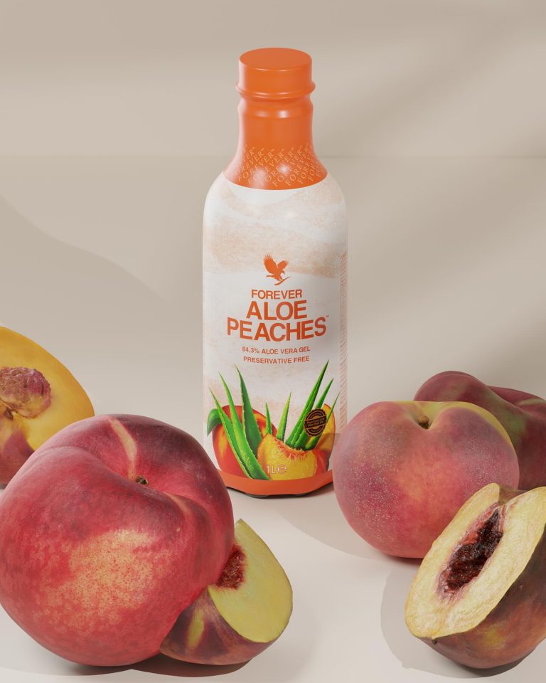 Boisson aloe vera et pêche Aloe Peaches – une saveur gourmande, riche en bêta-carotène, idéale pour les petits et les grands.